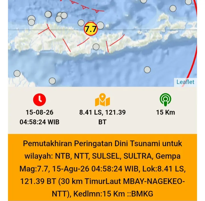 Gempa M 7,7 Guncang Flores, BMKG Keluarkan Peringatan Dini Tsunami untuk NTT hingga Sulsel
