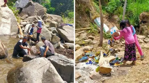 Bersama Warga, Bhabinkamtibmas Bersihkan Area Air Terjun Laliako Sinjai