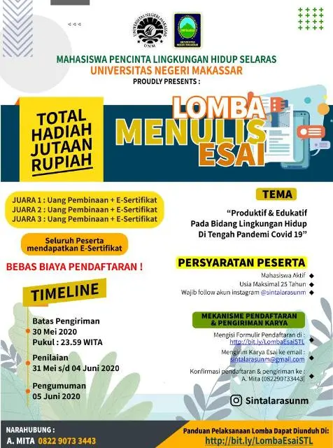 Sintalaras UNM Gelar Lomba Menulis Esai Tentang Lingkungan, Ini Jadwal dan Ketentuannya!