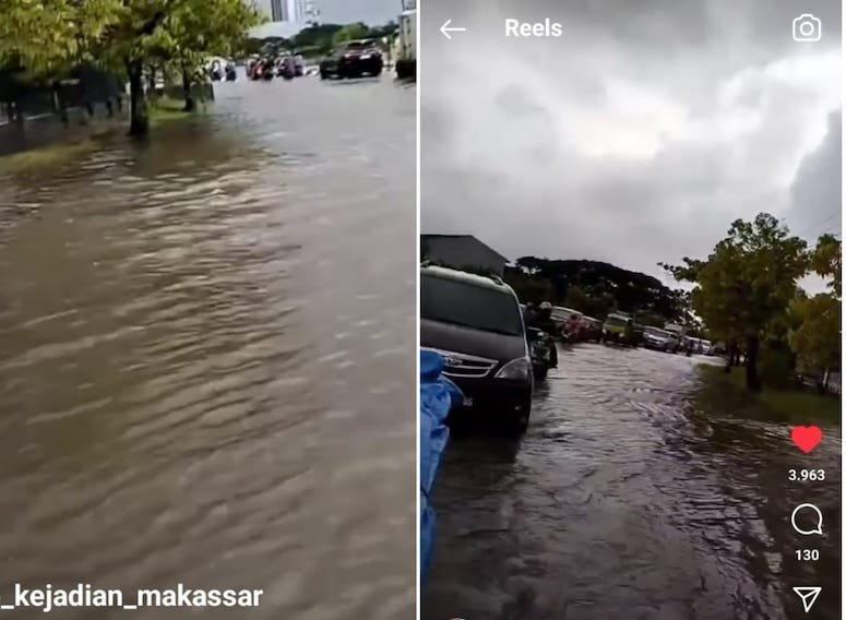Baru Hujan Sesaat, Jalan Depan TSM Makassar Banjir, Ini Komentar Menohok Netizen!
