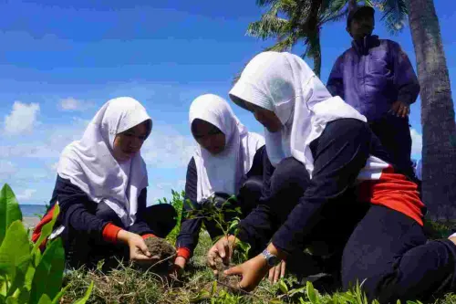 SMPN 10 Bulukumba Hijaukan Pantai Babana di Hari Bumi 2025